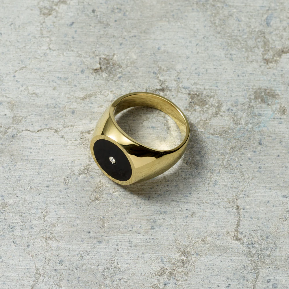 Black Onyx and Diamond Signet Ring