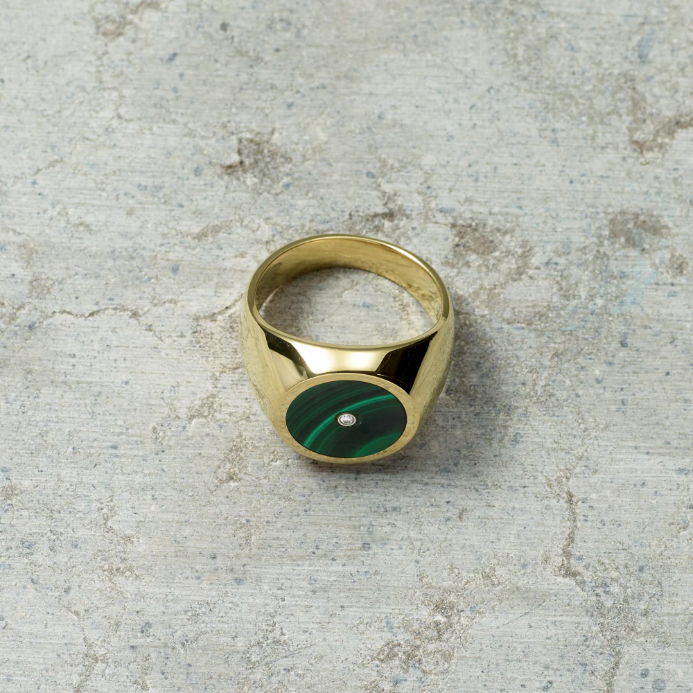 Malachite and Diamond Signet Ring - Image 2